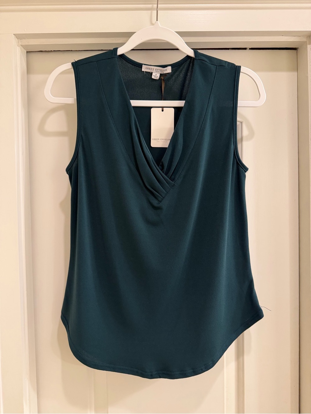 Green Envelope Deep Teal Sleeveless Draped V-Neck Camisole